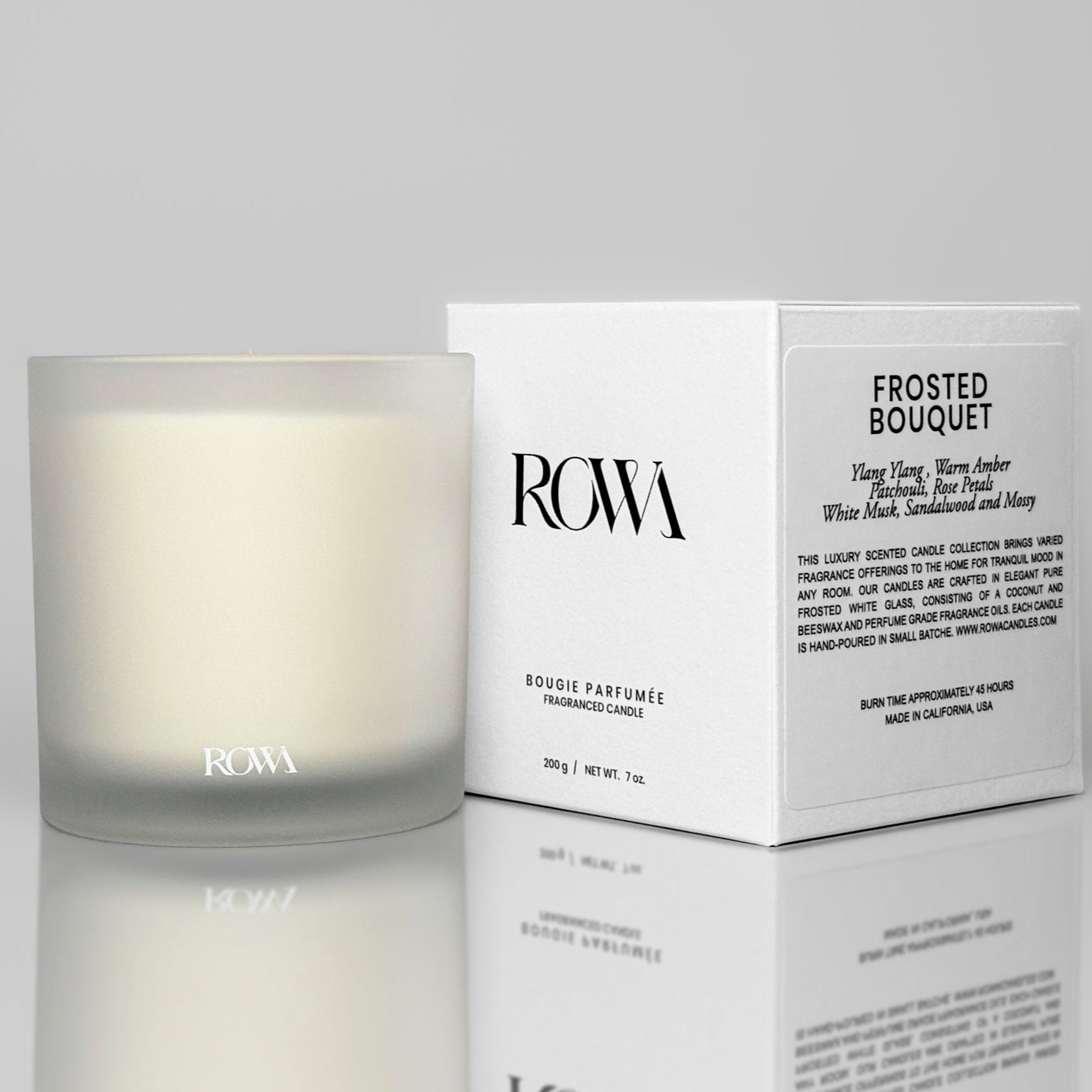 ROWA Cotton Pillow candle in frosted glass, styled with soft linens and natural light to evoke a fresh, airy, and comforting atmosphere.
